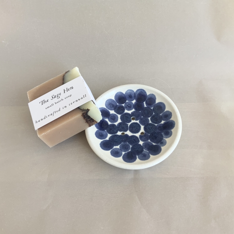Soap dish with small blue spots