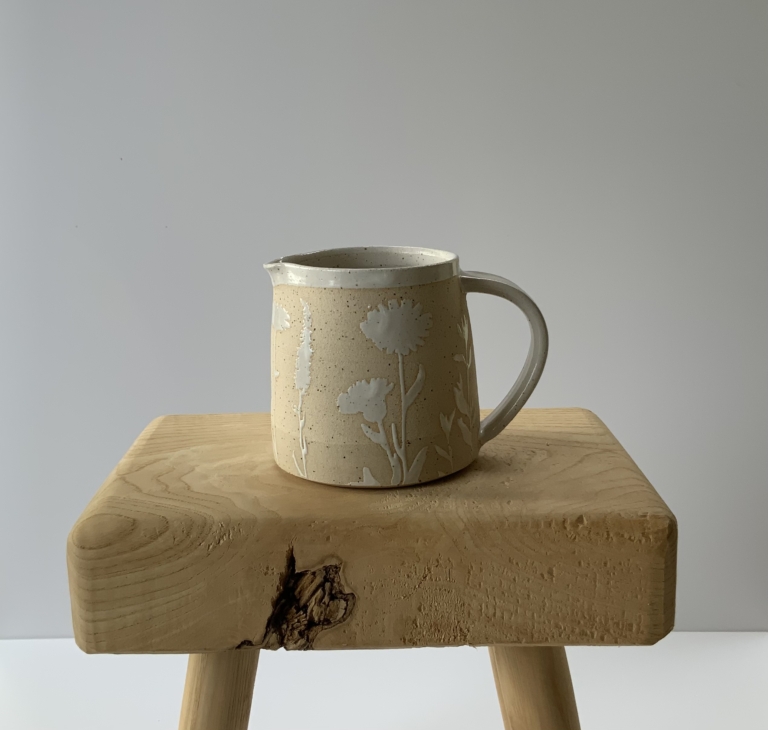 Small Jug matt base with white botanical design